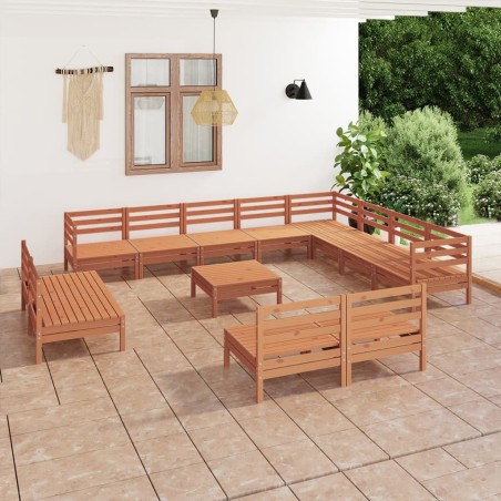 vidaXL Juego muebles de jardín 13 pzas madera maciza pino marrón miel