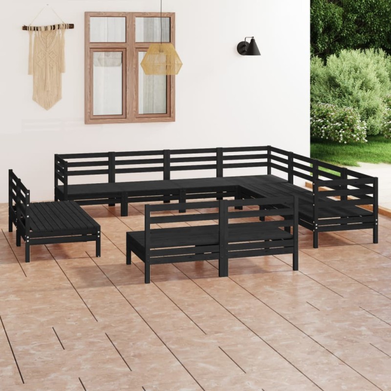 vidaXL Juego de muebles de jardín 11 pzas madera maciza de pino negro vidaXL Juego de muebles de jardín 11 pzas madera maciza de pino negro