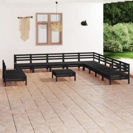 vidaXL Juego de muebles de jardín 12 pzas madera maciza de pino negro