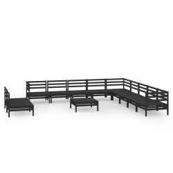 vidaXL Juego de muebles de jardín 12 pzas madera maciza de pino negro