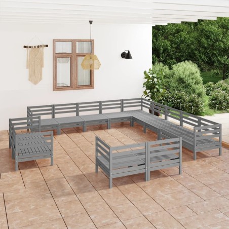 vidaXL Juego de muebles de jardín 13 piezas madera maciza de pino gris