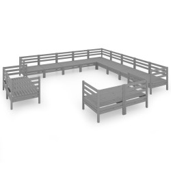 vidaXL Juego de muebles de jardín 13 piezas madera maciza de pino gris