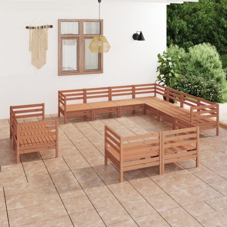 vidaXL Juego muebles de jardín 11 pzas madera maciza pino marrón miel