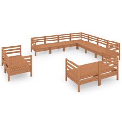 vidaXL Juego muebles de jardín 11 pzas madera maciza pino marrón miel