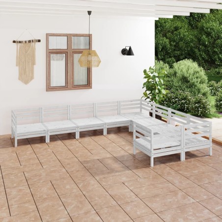 vidaXL Juego de muebles de jardín 9 piezas madera maciza pino blanco