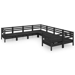 vidaXL Juego de muebles de jardín 8 pzas madera maciza de pino negro