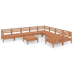 vidaXL Juego muebles de jardín 10 pzas madera maciza pino marrón miel