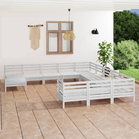 vidaXL Juego de muebles de jardín 12 piezas madera maciza pino blanco