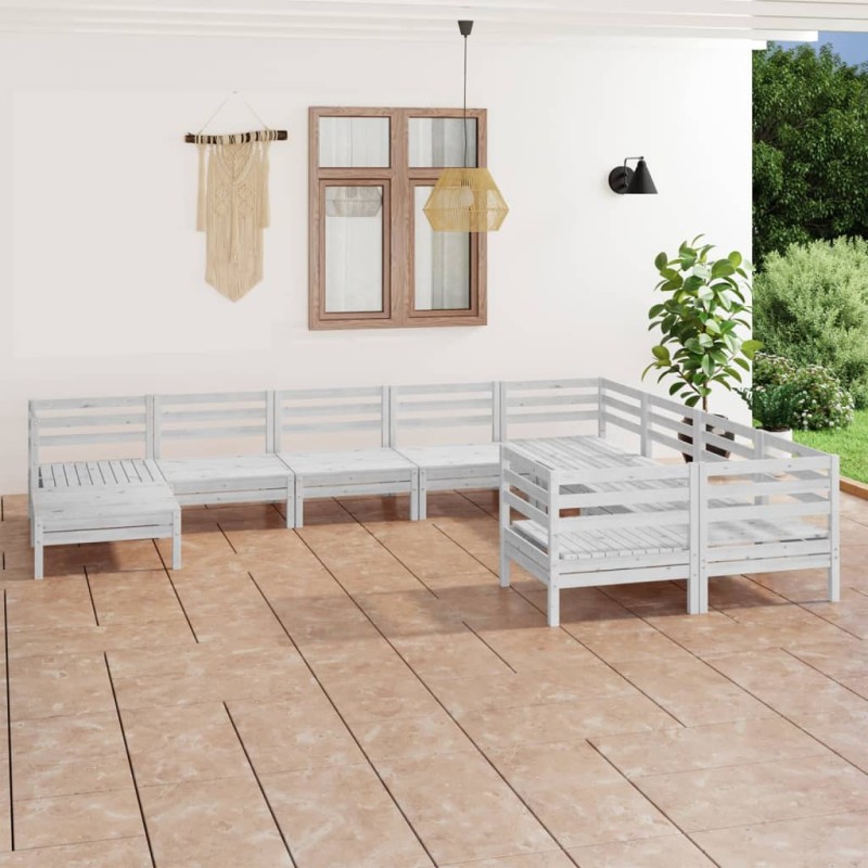 vidaXL Juego de muebles de jardín 10 piezas madera maciza pino blanco vidaXL Juego de muebles de jardín 10 piezas madera maciza pino blanco