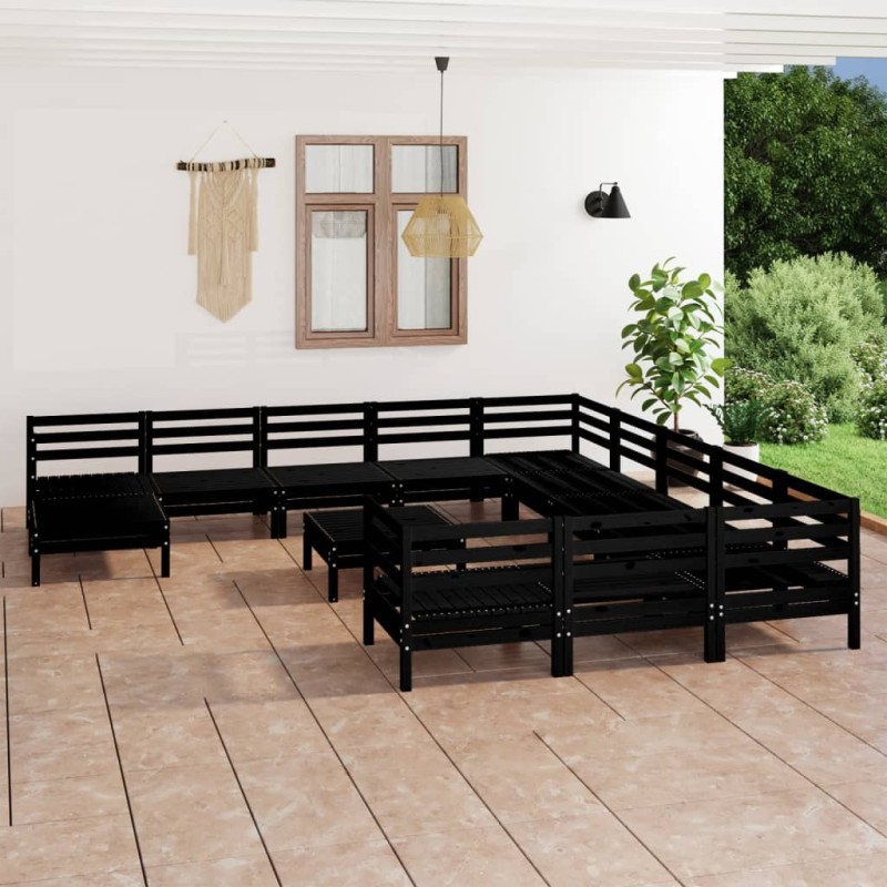 vidaXL Juego de muebles de jardín 13 pzas madera de pino maciza negro