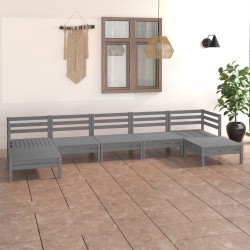 vidaXL Juego de muebles de jardín 7 piezas madera maciza de pino gris