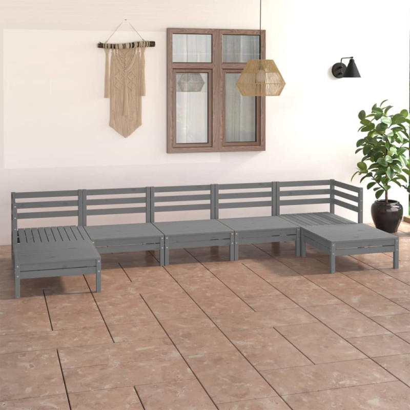 vidaXL Juego de muebles de jardín 7 piezas madera maciza de pino gris vidaXL Juego de muebles de jardín 7 piezas madera maciza de pino gris