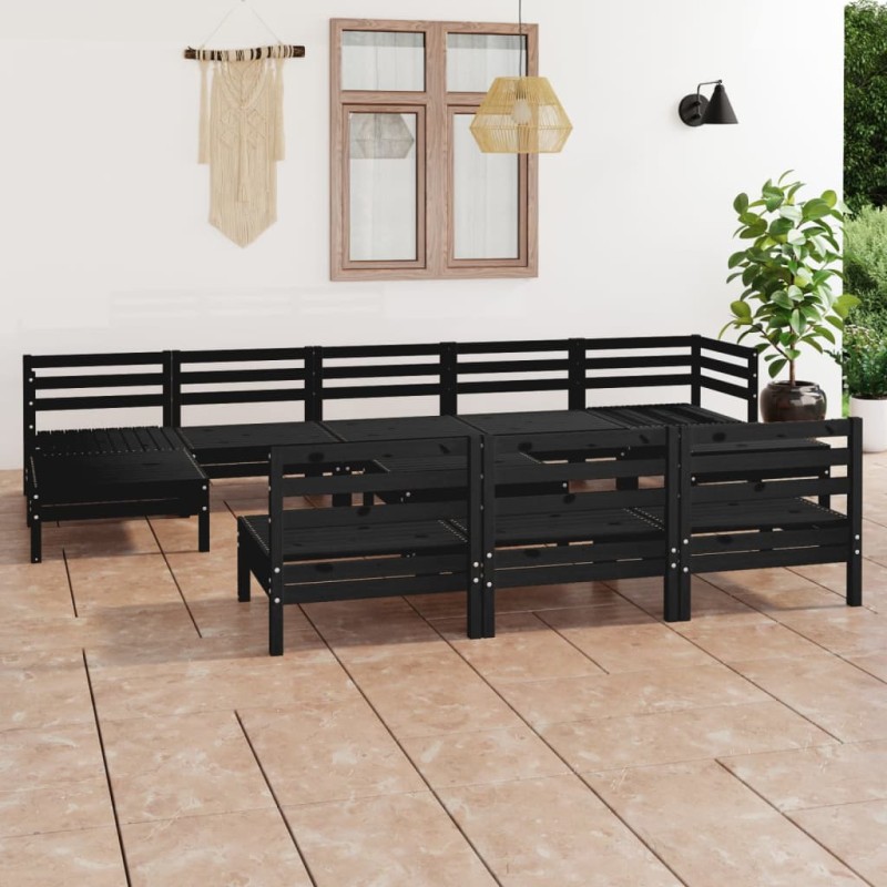vidaXL Juego de muebles de jardín 11 pzas madera maciza de pino negro