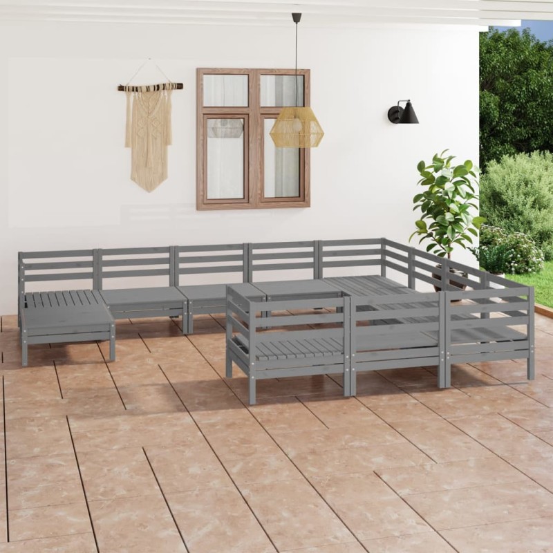 vidaXL Juego de muebles de jardín 11 piezas madera maciza de pino gris vidaXL Juego de muebles de jardín 11 piezas madera maciza de pino gris