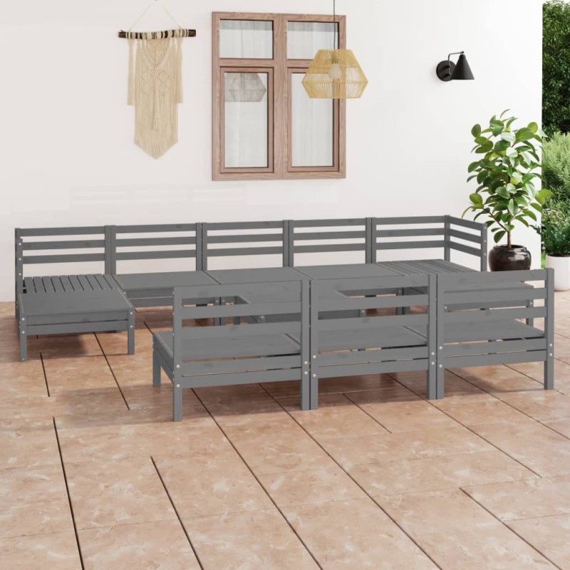 vidaXL Juego de muebles de jardín 11 piezas madera maciza de pino gris vidaXL Juego de muebles de jardín 11 piezas madera maciza de pino gris