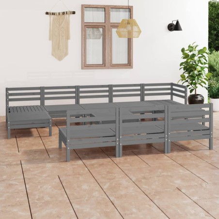 vidaXL Juego de muebles de jardín 11 piezas madera maciza de pino gris