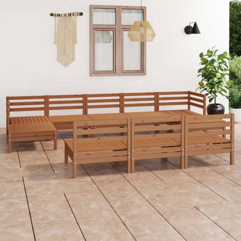 vidaXL Set de muebles de jardín 10 pzas madera maciza pino marrón miel