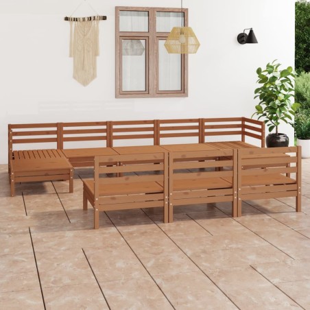 vidaXL Set de muebles de jardín 10 pzas madera maciza pino marrón miel