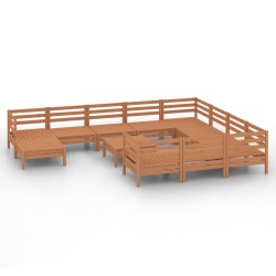 vidaXL Juego muebles de jardín 12 pzas madera maciza pino marrón miel