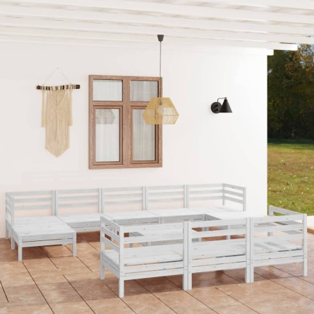 vidaXL Juego de muebles de jardín 11 pzas madera maciza de pino blanco