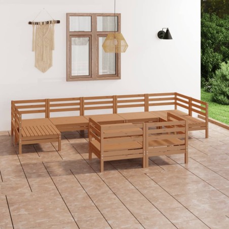 vidaXL Juego muebles de jardín 10 pzas madera maciza pino marrón miel