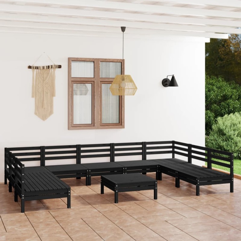 vidaXL Juego de muebles de jardín 10 pzas madera maciza de pino negro vidaXL Juego de muebles de jardín 10 pzas madera maciza de pino negro