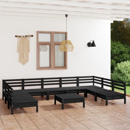 vidaXL Juego de muebles de jardín 10 pzas madera maciza de pino negro