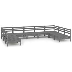 vidaXL Mesa y taburetes altos jardín 9 pzas madera maciza de pino gris