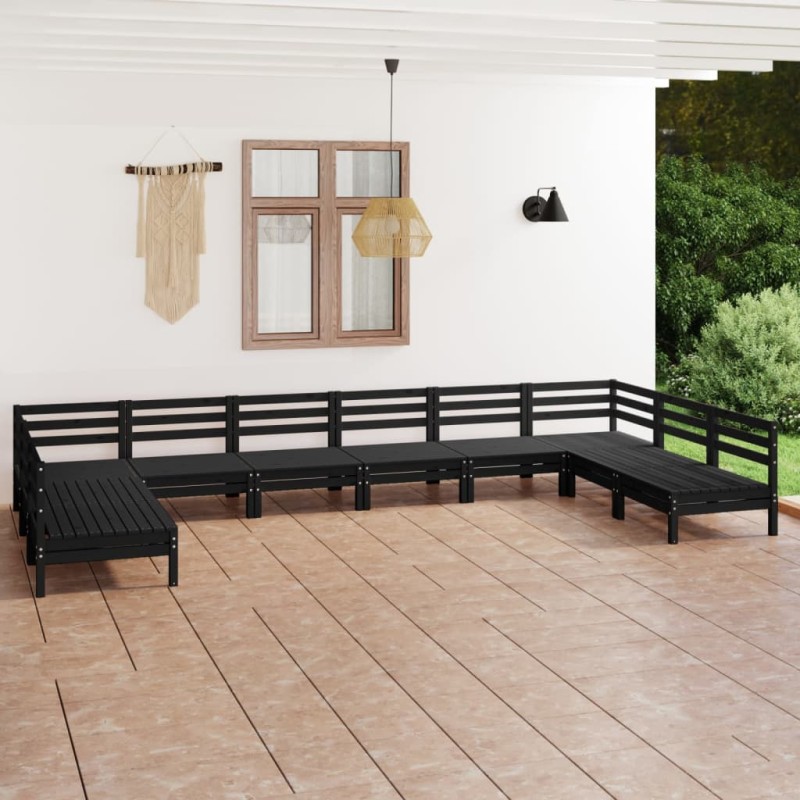vidaXL Juego de muebles de jardín 10 pzas madera maciza de pino negro vidaXL Juego de muebles de jardín 10 pzas madera maciza de pino negro