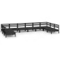 vidaXL Juego de muebles de jardín 10 pzas madera maciza de pino negro vidaXL Juego de muebles de jardín 10 pzas madera maciza de pino negro