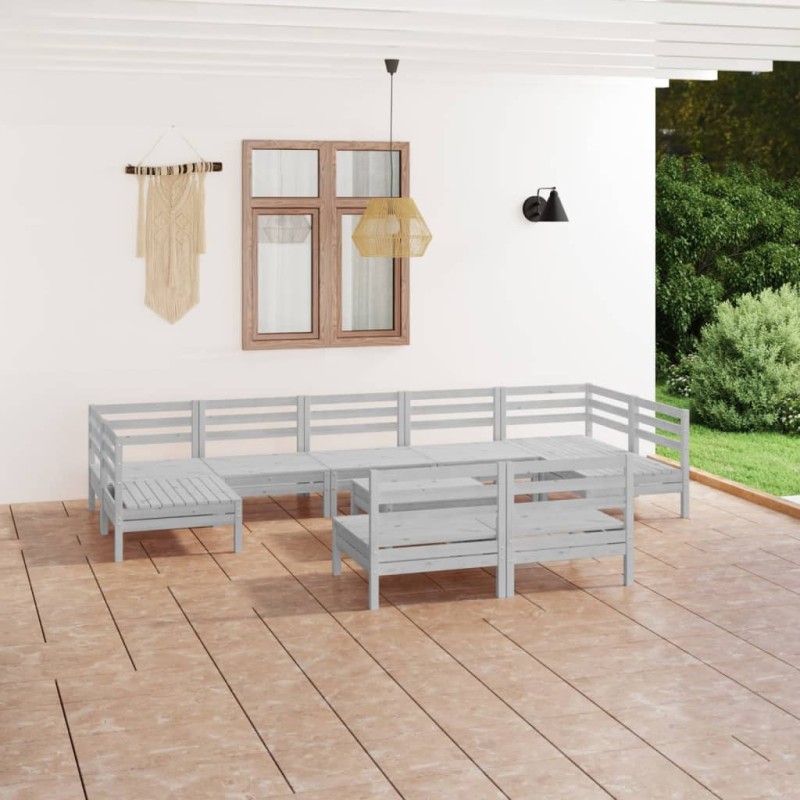 vidaXL Juego de muebles de jardín 10 piezas madera maciza pino blanco