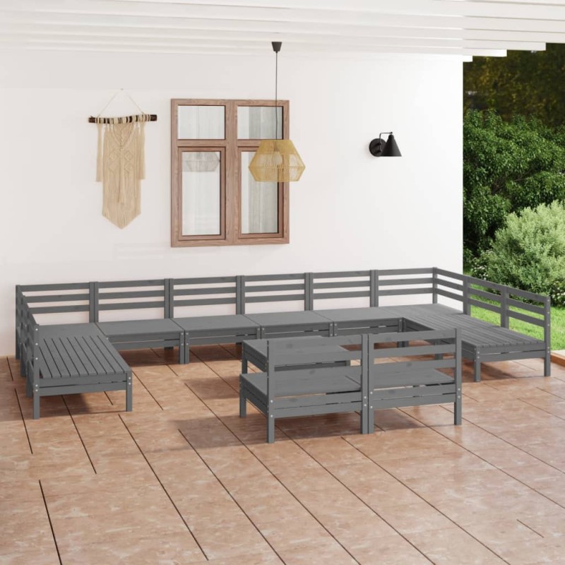vidaXL Juego de muebles de jardín 13 piezas madera maciza de pino gris vidaXL Juego de muebles de jardín 13 piezas madera maciza de pino gris
