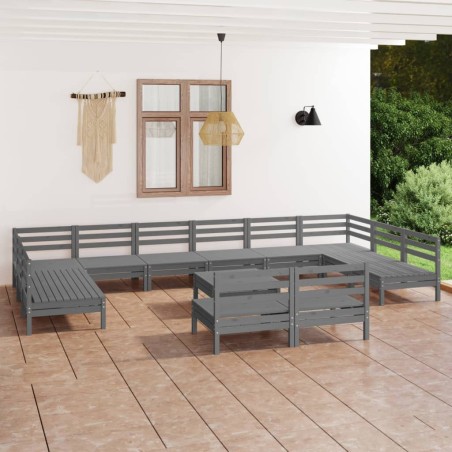 vidaXL Juego de muebles de jardín 13 piezas madera maciza de pino gris