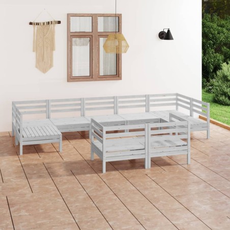 vidaXL Mesa y taburetes altos jardín 9 pzas madera maciza pino blanco