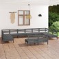 vidaXL Juego de muebles de jardín 12 piezas madera maciza de pino gris vidaXL Juego de muebles de jardín 12 piezas madera maciza de pino gris