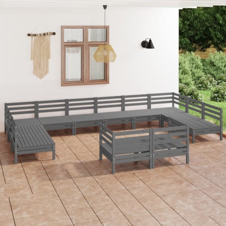 vidaXL Juego de muebles de jardín 12 piezas madera maciza de pino gris