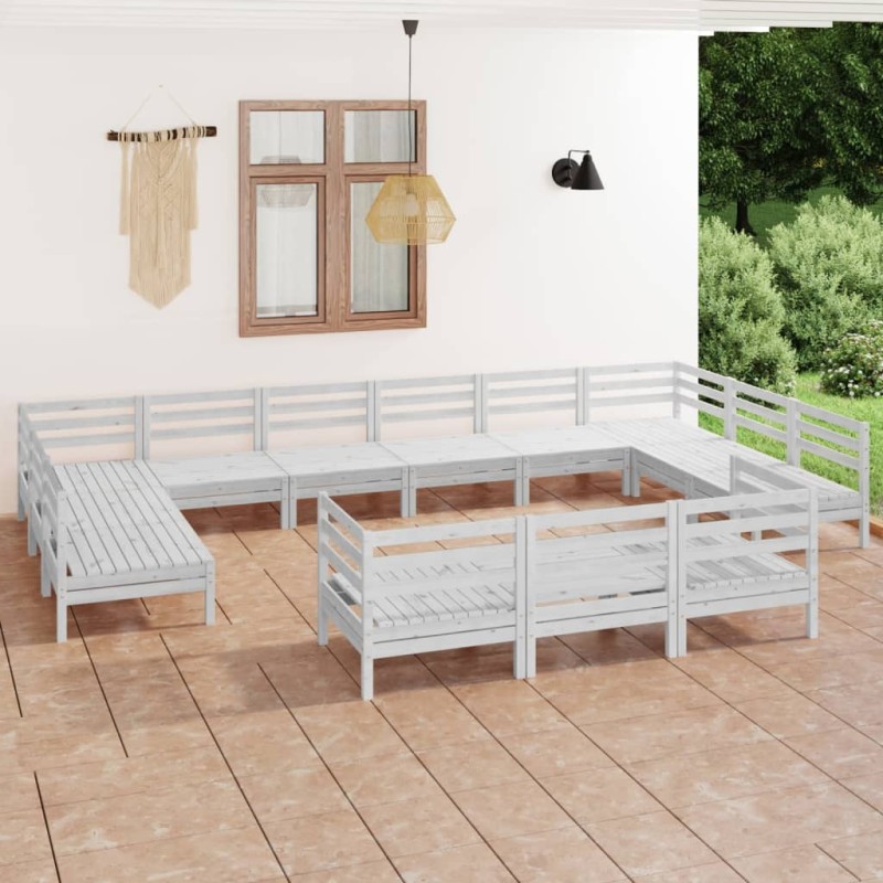 vidaXL Juego de muebles de jardín 13 pzas madera maciza de pino blanco