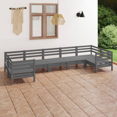 vidaXL Juego de muebles de jardín 7 piezas madera maciza de pino gris