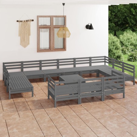 vidaXL Juego de muebles de jardín 14 piezas madera maciza de pino gris