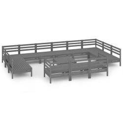vidaXL Juego de muebles de jardín 14 piezas madera maciza de pino gris