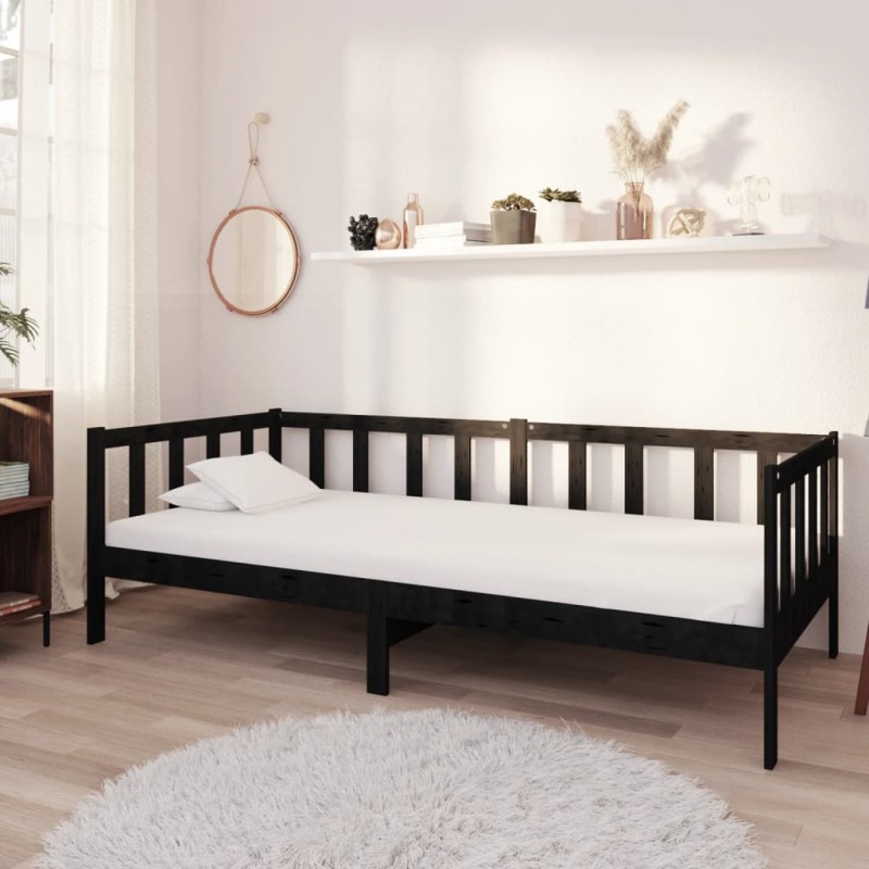 vidaXL Sofá cama con colchón madera de pino maciza negro 90x200 cm vidaXL Sofá cama con colchón madera de pino maciza negro 90x200 cm