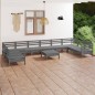 vidaXL Juego de muebles de jardín 11 piezas madera maciza pino gris vidaXL Juego de muebles de jardín 11 piezas madera maciza pino gris