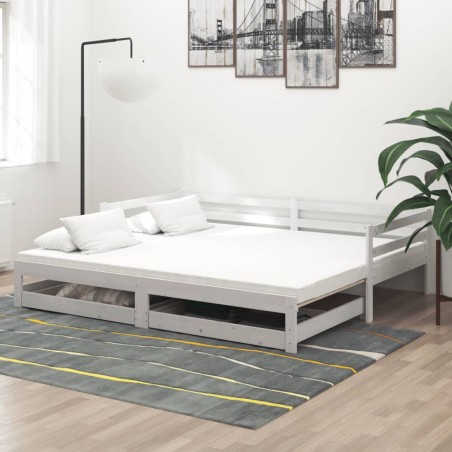 vidaXL Sofá cama extraíble madera maciza de pino blanco 2x(90x200) cm