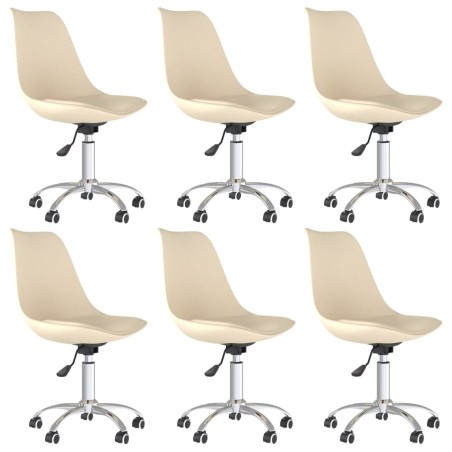 vidaXL Sillas de comedor giratorias 6 unidades tela crema