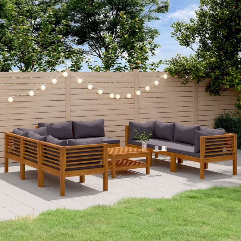 vidaXL Muebles de jardín 9 pzas cojines madera maciza de acacia 