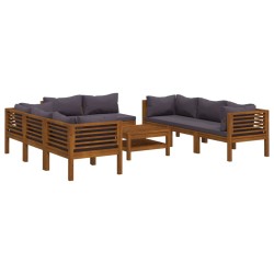 vidaXL Muebles de jardín 9 pzas cojines madera maciza de acacia 