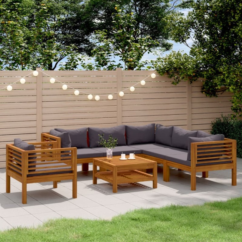 vidaXL Muebles de jardín 7 pzas cojines madera maciza de acacia vidaXL Muebles de jardín 7 pzas cojines madera maciza de acacia