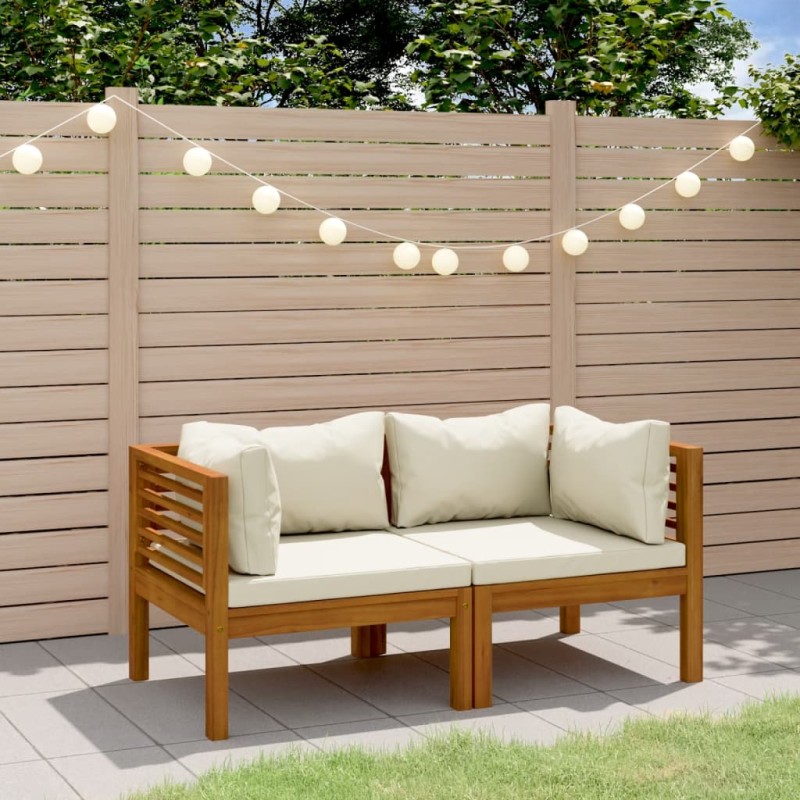 vidaXL Sofá de jardín de 2 plazas con cojín crema madera de acacia vidaXL Sofá de jardín de 2 plazas con cojín crema madera de acacia