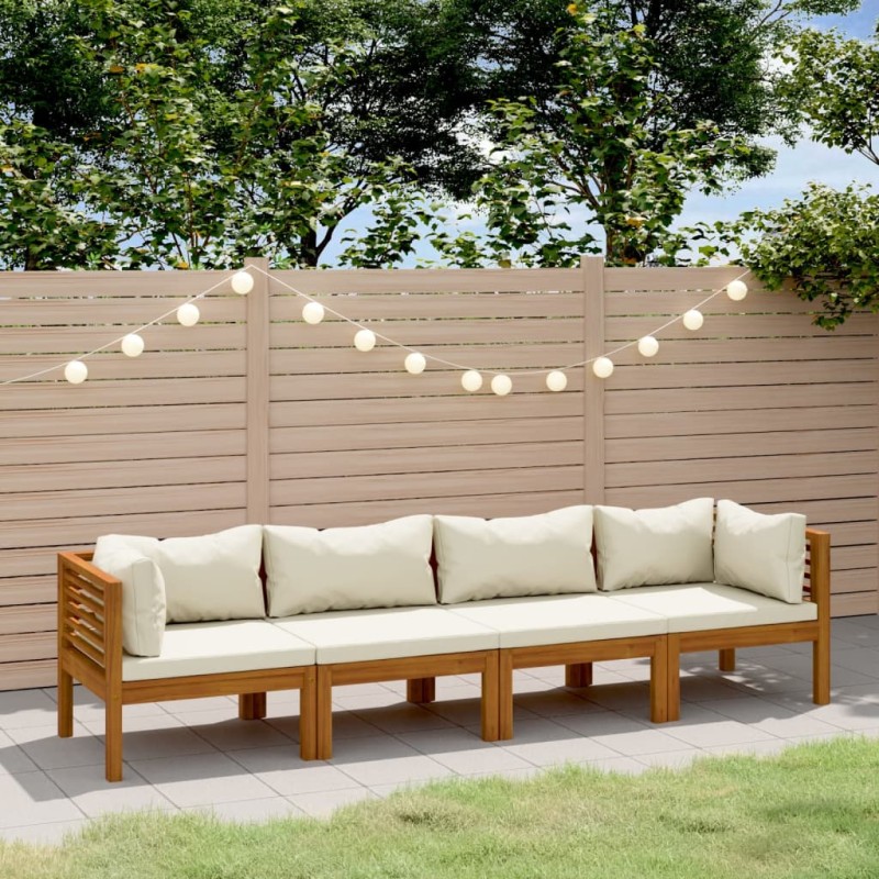 vidaXL Sofá de jardín de 4 plazas con cojín crema madera de acacia vidaXL Sofá de jardín de 4 plazas con cojín crema madera de acacia