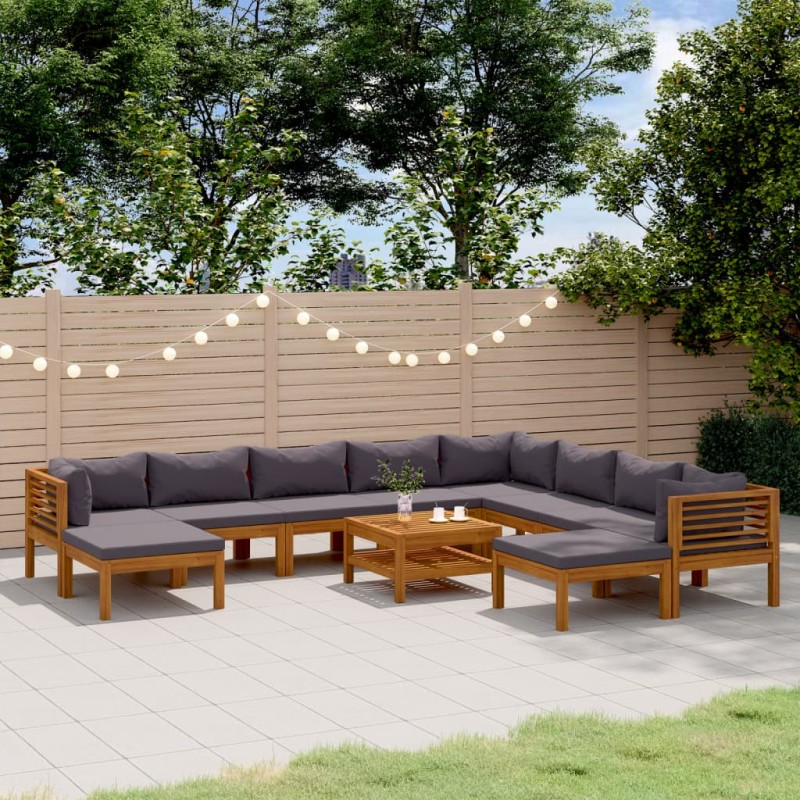 vidaXL Muebles de jardín 11 pzas cojines madera maciza de acacia vidaXL Muebles de jardín 11 pzas cojines madera maciza de acacia